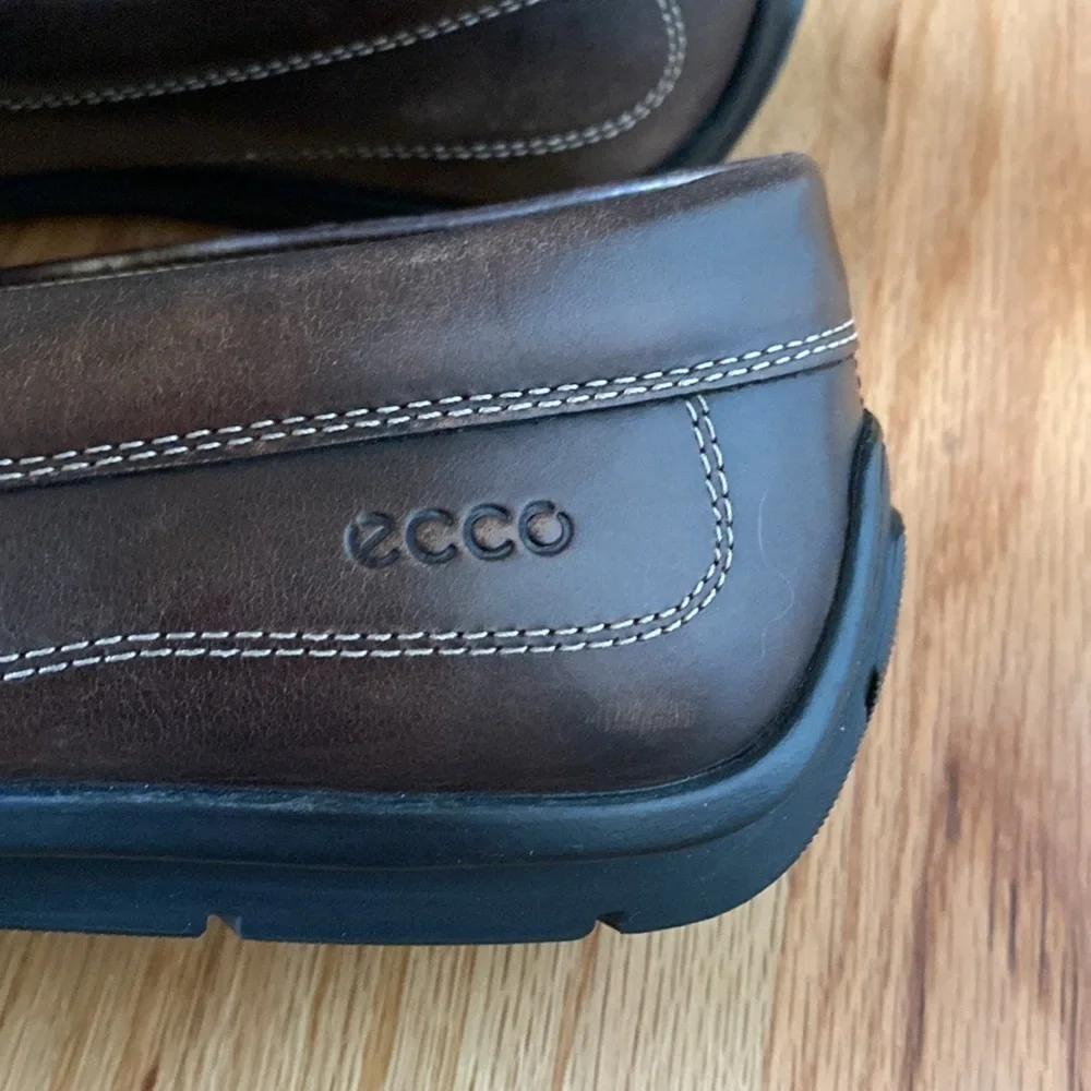 ecco mens leather driving loafers moccasin slip on brown comfort shoe 45 11 11.5